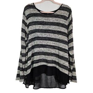 Lane Bryant Metallic Gray/Black Stripe Faux Layered Swing Sweater 18/20
